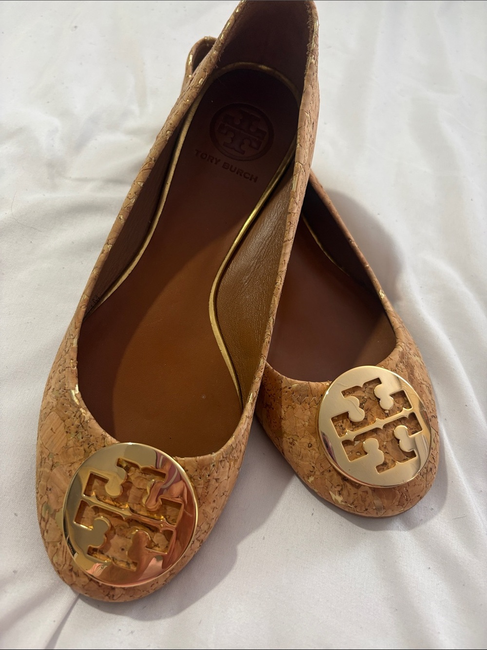 Tory Burch Cork Ballet Flats with Gold Logo Medallions